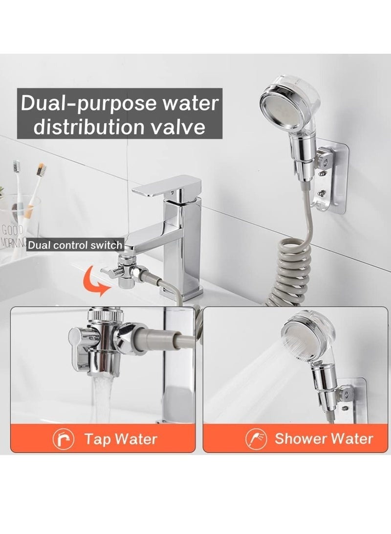 رأس دش يدوي مع خرطوم 1.5 متر عالي الضغط – دش متعدد الوظائف بثلاث أوضاع (نبض، مطر، مزيج)، يشمل محول وصندوق تثبيت بدون حفر، مناسب للحمام والمطبخ والحوض وغسالة الملابس والمرحاض، سهل التركيب، قابل للتوصيل لمعظم الحنفيات القياسية، مرن للاستخدام اليومي والتنظيف - Image 4